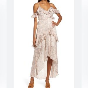 NWT FLORET STUDIOS Cold Shoulder Asymmetric Ruffle Dress Sz S